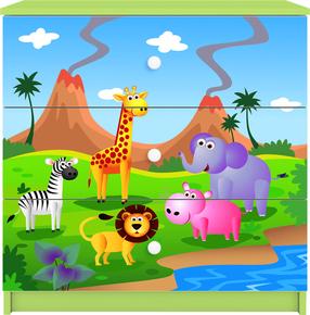 Vaikiška komoda Kocot Kids Babydreams Safari, žalia sp./įvairių spalvų, 41 cm x 80 cm x 80.5 cm