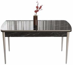 Valgomojo stalas išskleidžiamas Kalune Design Nira, chromo sp./juoda sp./marmuro sp., 114 - 144 cm x 78 cm x 78 cm