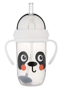 Gertuvė su silikoniniu šiaudeliu Canpol Babies BabiesBoo Panda, 270 ml, 6+ mėn., plastikas, balta sp./juoda sp.