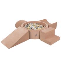 Baseinas su kamuoliukais KiddyMoon Soft Obstacles Course and Ball Pool Round 300 Balls, 90 cm x 90 cm, 300 vnt, balta sp./geltona sp.