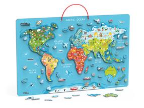 Magnetinis žemėlapis VIGA Magnetic Puzzle World Map, EN, įvairių spalvų