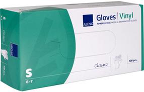 Cimdi vienreizēji Abena Classic Powder-Free, caurspīdīga krās., S, 100 gab.
