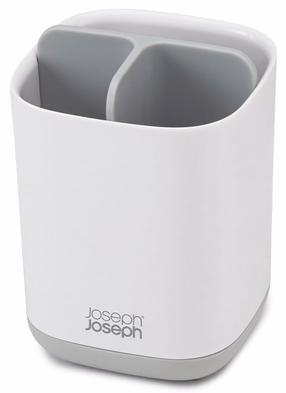 Dantų šepetėlio stiklinė Joseph Joseph EasyStore 70509, balta sp./pilka sp., 9 cm x 12.7 cm x 9 cm