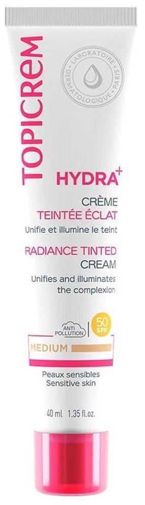 Skystas makiažo pagrindas Topicrem Hydra+ Radiance Tinted, SPF 50, medium sp., 40 ml