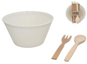 Salātu trauks Lufex, 4000 ml, Ø 25.5 cm, balta krās., keramika/koks