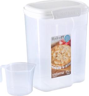 Lielapjoma produktu konteiners, komplekts ar krūzi Sistema Bake It, 3.25 l, balta krās.