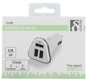 Auto telefona lādētājs Deltaco USB-CAR102, 3 x USB Type-A, balta krās./sudraba krās., 26 W