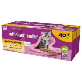 Mitrā kaķu barība Whiskas Junior, vistas gaļa/tītara gaļa/pīles gaļa, 0.085 kg x 40 gab.