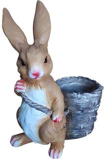 Sodo dekoracija "Zuikis" Besk Rabbit With Basket, ruda sp./balta sp./rožinė sp.