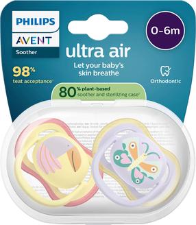 Knupīšu komplekts Philips Avent Ultra Air Animals, 0 mēn., dzeltena krās./violeta krās.