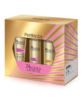 Veido priežiūros priemonių rinkinys Dax Perfecta 24K Gold & Rose Oil, 400 ml, 3 vnt.
