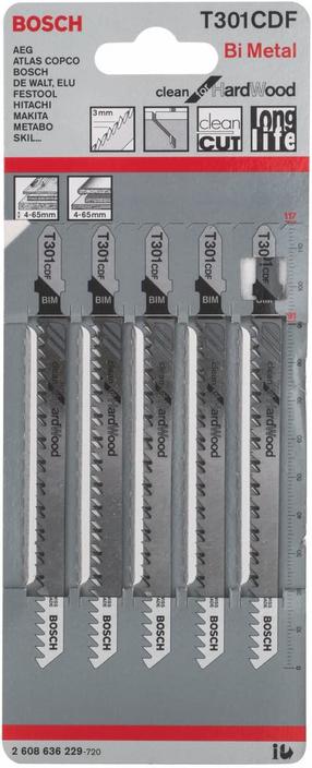 Zāģu asmeņu komplekts Bosch T 301 CDF, 11.7 cm, 5 gab.