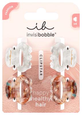 Matu sprādzes Invisibobble Clipstar Petit Bijoux, brūna krās./balta krās., 4 gab.