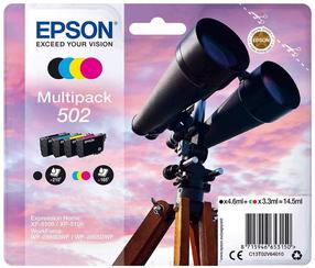 Картридж для струйного принтера Epson 502 Multipack Ink Cartridge C/M/Y/K, черный цв./желтый цв./голубой цв.