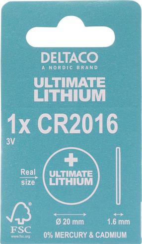 Литиевая батарейка Deltaco Ultimate, CR2016, 3 В