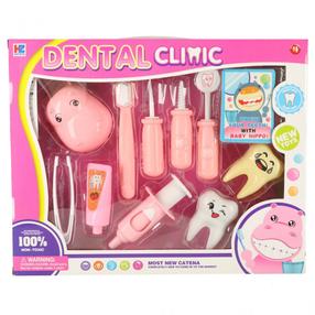 Žaislinis daktaro rinkinys, odontologo rinkinys Dental Clinic Hippo, rožinė sp.