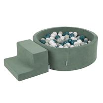 Baseinas su kamuoliukais KiddyMoon Velvet Ball Pool Round 200 Balls, 90 cm x 90 cm, 202 vnt, balta sp./žalia sp.