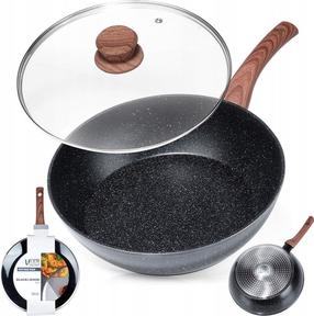 Keptuvė su dangčiu Vilde Black&Wood, Ø 28 cm, aliuminis/stiklas