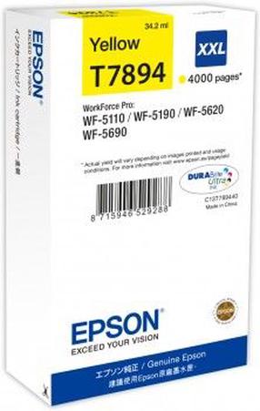 Tintes printera kasetne Epson T7894 XXL, dzeltena krās.