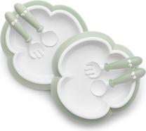 Plastikinių indų ir įrankių rinkinys BabyBjorn Baby Plate Spoon And Fork 2 Sets, 3 m., 19.5 cm, polipropilenas (pp)/abs plastikas/termoplastinė guma (tpe), balta sp./žalia sp.