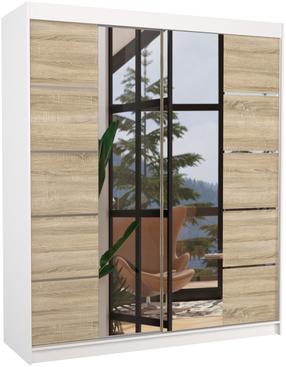 Spinta ADRK Traves, balta sp./sonoma ąžuolo sp., 180 cm x 58 cm x 215 cm, su veidrodžiu