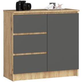 Комод Akord Jerry, дубовый цв./графитовый цв., 77 см x 80 см x 35 см