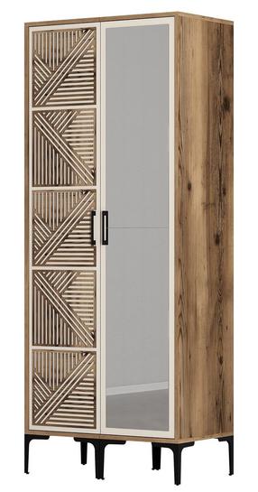 Riidekapp Kalune Design Kumsal PR, kreemjasvalge/pähklipuu v., 47.5 cm x 80 cm x 201.4 cm, peegliga