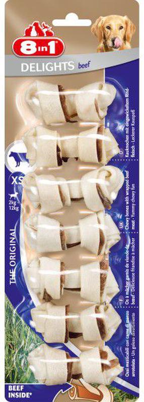 Skanėstas šunims 8in1 Beef Delights Bones XS, jautiena, 7 vnt.