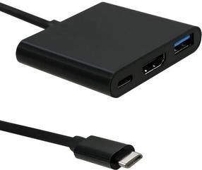 Vads Qoltec USB-C, USB-C / HDMI / USB 3.0, 0.2 m, melna krās.