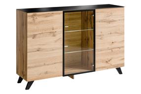 Vitrina ASM Thin 27 WT TH WSW, ąžuolo sp./juoda sp., 60 cm x 40 cm x 197 cm