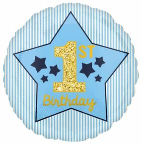 Folinis balionas apvalus GoDan 1st Birthday, žydra sp.