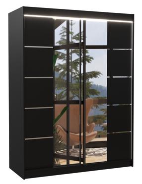 Riidekapp ADRK Nordic 150, must v., 58 cm x 150 cm x 200 cm, peegliga