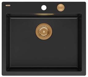 Virtuves izlietne Quadron Morgan 110, granīts, 57 cm x 50 cm x 22 cm, melns krās./vara krās.