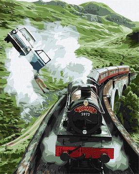 Glezna pēc numuriem Ideyka Harry Potter Flight To Hogwarts, balta krās./zaļa krās.