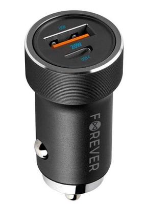 Auto telefona lādētājs Forever CC-06, USB Type C/USB, melna krās., 20 W