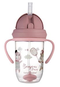 Vaikiška gertuvė Canpol Babies Non-Spill Cup Bonjour Paris, 270 ml, 6+ mėn., plastikas/silikonas, rožinė sp.