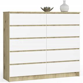 Komoda Akord K140, balta sp./artisan oak sp., 121 cm x 138 cm x 40 cm