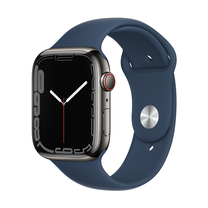 Išmanusis laikrodis Apple Watch Series 7 GPS + Cellular, 45mm Graphite Stainless Steel Case with Abyss Blue Sport Band - Regular, juoda sp.