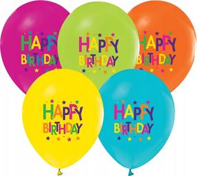 Balionų rinkinys ovalūs GoDan Happy Birthday, įvairių spalvų, 5 vnt.