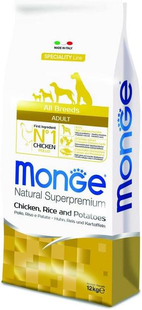 Sausā suņu barība Monge All Breeds Adult Chicken, Rice and Potatoes, vistas gaļa/rīsi/kartupeļi, 12 kg