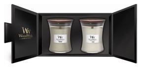Свеча, набор, ароматическая WoodWick Gift Set Fireside/Linen, 65 час, 2 шт., белый цв./черный цв.