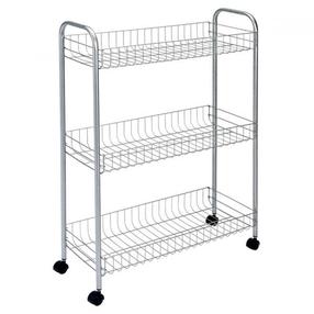 Serviravimo vežimėlis su trimis krepšeliais Metaltex Slim De Lux, sidabro sp., 56 cm x 23 cm x 84 cm