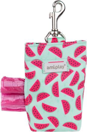 Maišelių šunų ekskrementams dėklas Amiplay Be Happy Dog Waste Dispenser Watermelon, 6 cm x 2 cm žalia sp. / rožinė sp.