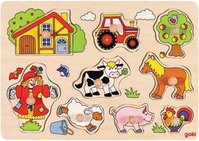 Izglītojoša koka puzle Goki Farm, daudzkrāsaina