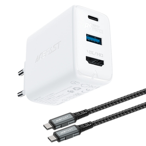 Telefono įkroviklis AceFast 2in1, HDMI/USB/USB-C, balta sp., 65 W