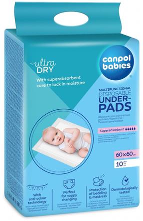 Ühekordne mähkimisalus Canpol Babies Ultra Dry, 60 cm x 60 cm, 10 tk