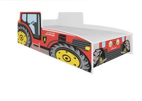 Vaikiška lova ADRK Tractor, raudona sp., 70 x 140 cm, be patalynės dėžės, su čiužiniu