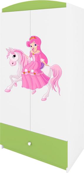 Vaikiška spinta Kocot Kids Babydreams Princess On Horse, balta sp./žalia sp., 90 cm x 52 cm x 175.5 cm