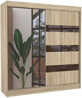 Riidekapp ADRK Toura, sonoma tamm v./šokolaad v., 61 cm x 200 cm x 215 cm, peegliga