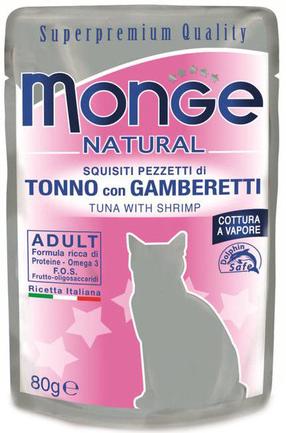 Šlapias kačių maistas Monge Natural Tuna With Shrimps Adult, žuvis, 0.08 kg